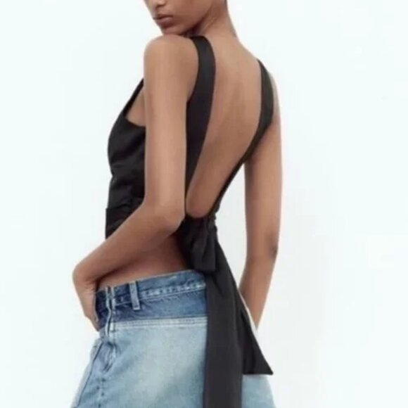 Zara OPEN BACK SATIN EFFECT TOP - Picture 6 of 7